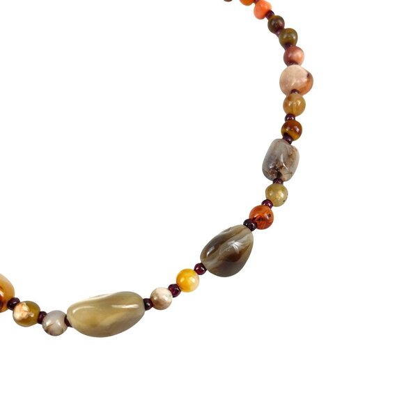 Beaded Necklace With Natural Agate Garnet & Gold-Tone Clasp 18'' Handmade Jewelr - Picture 3 of 6